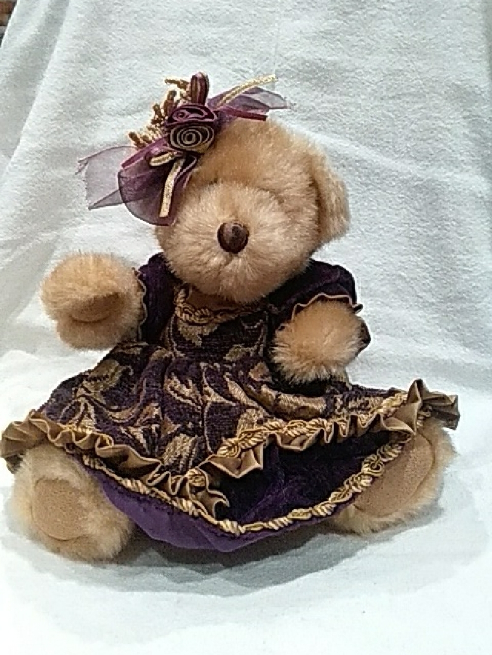 Plush Bear in Purple and Gold Dress Decorative Accent